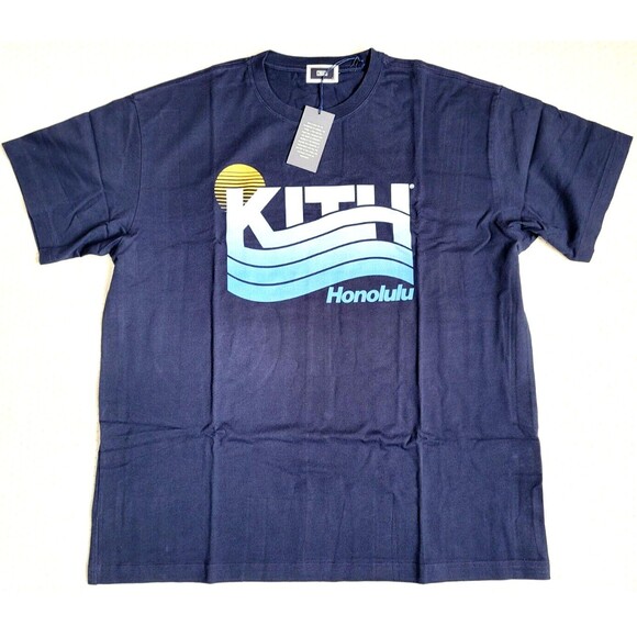 NWT Kith Honolulu WAVY TEE Navy Blue Hawaii Exclusive Tee, LARGE - Picture 2 of 6